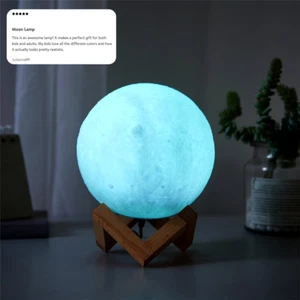 COLOR CHANGING MOON LAMP with Wood Stand, Remote Control and USB Adaptor - Picture 1 of 10