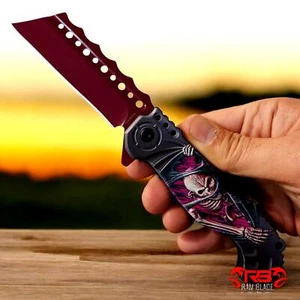 8.5" TACTICAL CLEAVER Skull Folding OPEN BLADE Spring Assisted Pocket Knife EDC - Picture 1 of 4