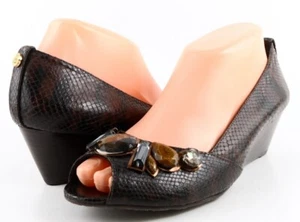 $225 BCBG MAX AZRIA ABBA Coconut Pitone Leather Jeweled Designer Wedges 7 EUR 37 - Picture 1 of 4