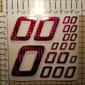 Prismatic Red w/ White #0's Racing Numbers Vinyl Decal Sheet 1/10-1/12 r/c car - Picture 1 of 11