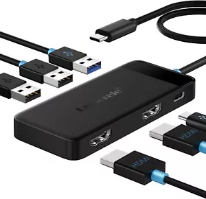 Docking Station 6 in 1 USB C Hub Multiport Adapter w/2 HDMI 4K USB3.0 & 2 USB2.0 - Picture 1 of 9
