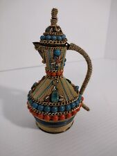 Scarab Embellished Egyptian Brass Kettle  7'' tall