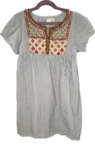 Peek Cottage Core Embroidered Blue Striped Yoke Girls Dress, Size 10 EUC - Picture 1 of 6