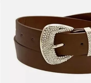 Women’s Rhinestone Buckle Brown Fashion Belt Trendy Modern 42" One Size - Picture 1 of 2