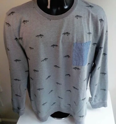ON THE BYAS Sudadera Cuello Redondo Gris con Peces Negros Talla XL Algodón/Poliéster Foto 1 de 4