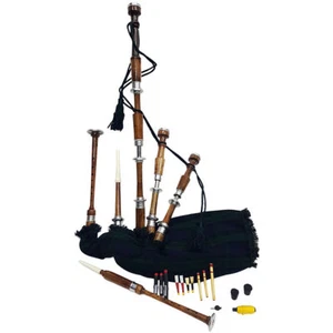 Great Highland Bagpipe Silver Mount Natural Polished Rosewood Black Watch Tartan - Imagen 1 de 4