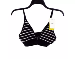 Dkny Bralette Bra Black White Seamless Ribbed Size M Logo Band Striped - Picture 1 of 7