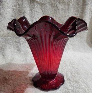 Vintage Fenton Ruby Red/ Amberina Sheffield Flared Vase - Picture 1 of 6