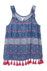 Ella Moss Big Girl's Size 10 Sleeveless Top Shirt Blue Pink Rayon Fringe - Picture 1 of 1