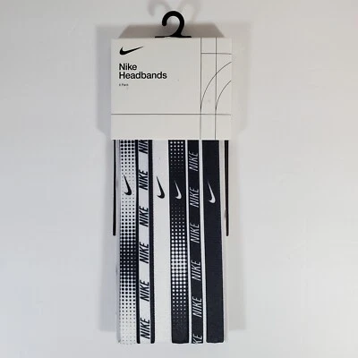 Paquete de 6 cintas para el cabello Nike para mujer con logotipo impreso deportivas elásticas de silicona negras/blancas Foto 1 de 2