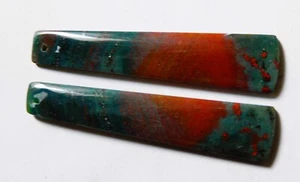 46.60 Cts Natural Blood Stone Drilled Cabochon Match Pair Gemstone 57.3X12.4M - Picture 1 of 3