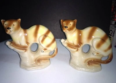 Par de estatuillas vintage de gatos a rayas de tigre Puma Jaguarundi hechas en Brasil 6" H Foto 1 de 4