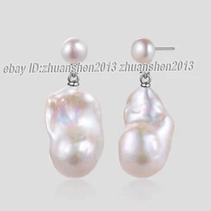 Enormes aretes colgantes de plata Keshi barrocos blancos del Mar del Sur de 15-25 mm AAA - Imagen 1 de 2