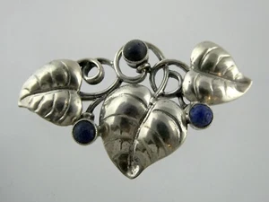 Vintage Theodor Fahrner TF 800 Silver and Sodalite Leaf Pin Brooch 5.3g 1 5/8 In - Picture 1 of 13