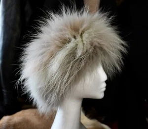 Soft Grey & Warm Apricot Tones  - A Beautiful Tanuki Fur  Elasticized HeadBand - Picture 1 of 9