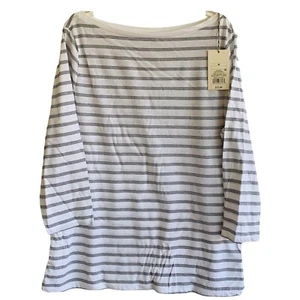 Womens Striped Boatneck 3/4 Sleeve Top Size M White Black 100% Cotton Stylish - Picture 1 of 4