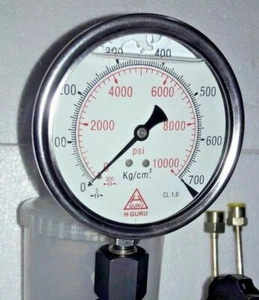 Pressure Gauge - DUAL SCALE 0 - 700 KG 10000 PSI Stainless Steel Liquid Filled - Picture 1 of 3