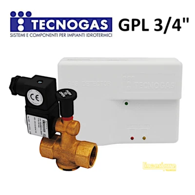TECNOGAS Kit sicurezza gas GPL Rivelatore fughe gas completo con elettrovalvola 3/4 N.A.