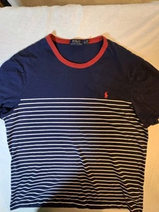 Polo Ralph Lauren Herren BlueShirt Gr. XL Weiß Streifen Rot Logo Kurzarm Crew - Bild 1 von 11