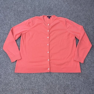 Lands' End Cardigan Sweater Womens XL Coral Button Front Crewneck Cotton Blend - Image 1 of 4