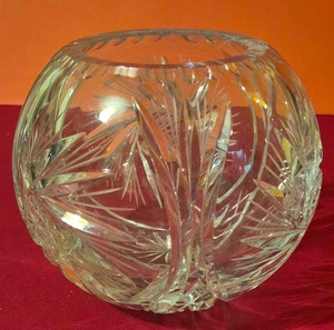 Bohemian Cut Globe Vase Crystal Decorative Clear Vintage Pinwheel - Picture 1 of 11