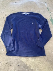 Polo Ralph Lauren Thermal Shirt Men's Sz L Navy Pullover Crew Neck 100% Cotton - Picture 1 of 6