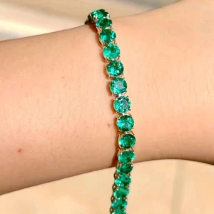 5.0MM Round Cut Lab-Created Emerald Tennis Bracelet in 925 Silver for Her - Picture 1 of 10
