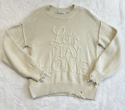 Suéter Wildfox Mujer Crema Lets Stay Home Flecos Gran Tamaño Lana Alpaca Boho S Foto 1 de 4