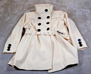 Selected Coat Womens XL Ivory Wool Blend Double Breasted Trench Belted Buttons - Picture 1 of 7