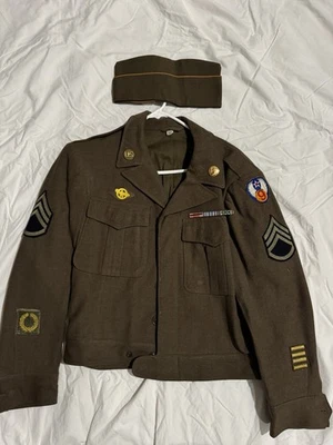 WWII US Army Air Corps Ike Uniform Cap Wool 9th Division Patch Australian Sz 38S - Image 1 of 4