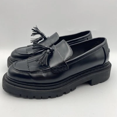 H&M Shoes Loafers Women Chunky Platform Black Polished Size 10 Tassel Lug Sole - Image 1 of 4