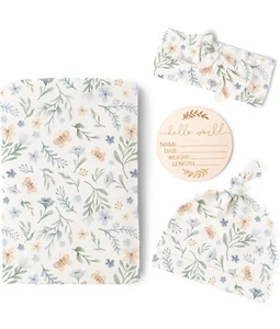 Konssy Baby Mädchen Neugeborene Empfangsdecke mit passendem Stirnband und Mütze  - Bild 1 von 3