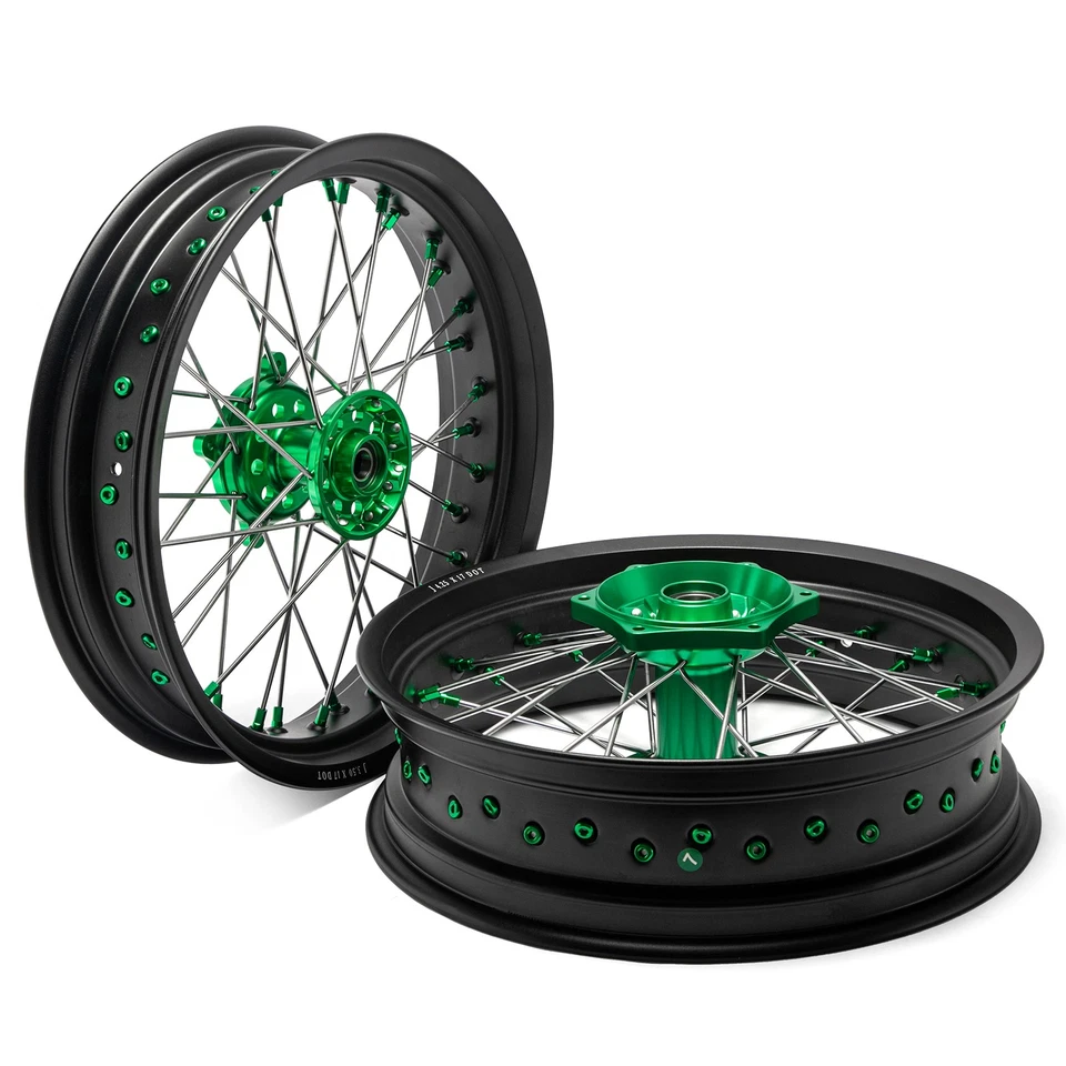 For Kawasaki Supermoto 17" Spoked Wheels Set KX250F KX450F 06-18 KX125/250 06-13 Foto 1 de 4