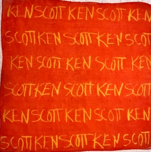 Ken Scott name signature scarf logo cotton orange yellow rolled hem hanky 20" R - Picture 1 of 4