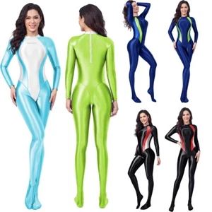 AMORESY salopette donna manica lunga glitter elastan vita alta patchwork body - Foto 1 di 34