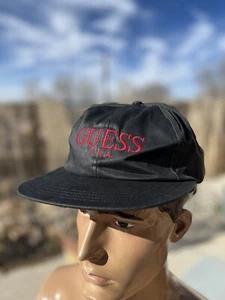 Vintage Guess USA Waxed Canvas Style Snapback Hat Black - Picture 1 of 8