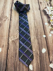 Neu mit Etikett Pronto-Uomo Couture Herrenkrawatte 100 % Seide lila silber schwarz grau kariert - Bild 1 von 6