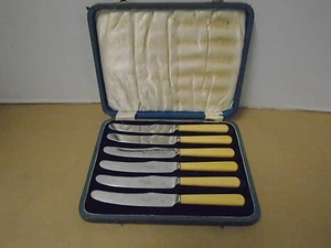 Vintage Sheffield Heritage Fisher Frith's Stainless Knives 6 Six Original Case - Foto 1 di 3