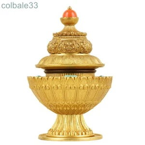 16.5cm copper Eight auspicious rice pot box Tibetan wealth vase - Picture 1 of 3