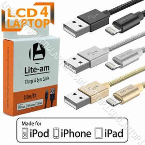 Lite-am Genuine iPhone Charger Fast For Apple Long Cable USB Lead 12 11 X XS XR - Picture 1 of 16