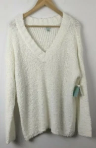 Susina Womens Knit Long Sleeve Sweater Ivory V Neck Size XL NWT - Picture 1 of 7