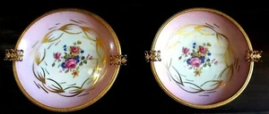 Pair Of French Limoges Ormolu Brass Trim Hand Painted Porcelain Ashtray Dish - Picture 1 of 7