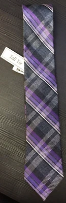 NWT MSRP $50 JOSEPH & FEISS Purple & Grey Plaid 100% SILK TIE NEW Long 63” x 4" - Изображение 1 из 4