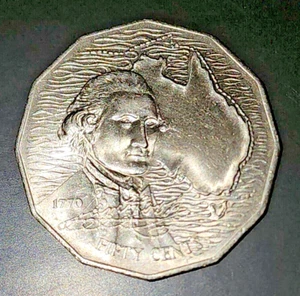 Moneda australiana de 50 c circulada de cincuenta centavos 🙂 1970 🙂 CAPITÁN COCIN Bicentenario - rara - Imagen 1 de 4