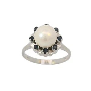 Ring 750 Weißgold mit Perle und Saphiren Größe: 52 (Wert: 1100,-) - Bild 1 von 6