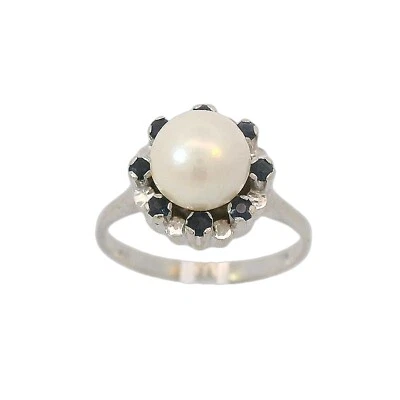 Ring 750 Weißgold mit Perle und Saphiren Größe: 52 (Wert: 1100,-) - Bild 1 von 4
