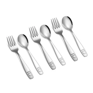 6PCS Toddler Utensils Kids Forks and Spoons Set Stainless Steel Child Flatware - Picture 1 of 7