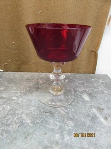 vintage champagne / sherbet glasses, cranberry red top clear stem bottoms - Picture 1 of 9