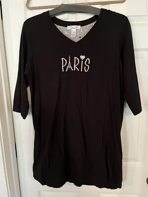 Ropa de dormir para mujer Rene Rofe Paris negra camisón bordado manga 3/4 talla 1X Foto 1 de 3