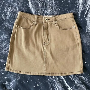 Tiger Mist Brown Tan Denim Jean Zip Front Skirt Size Medium M - Picture 1 of 6